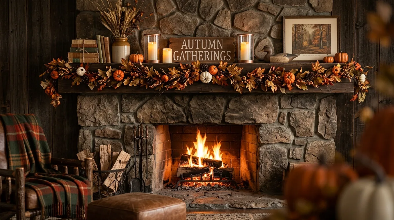 Use rustic details without making the look too heavy inspiration for a fall mantel display.